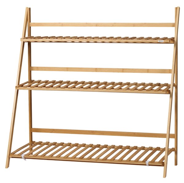 Outsunny 3-podlažní stojan na rostliny z bambusu - sklápěcí regál na květiny pro vnitřní a venkovní použití 98x37x96,5 cm | Aosom