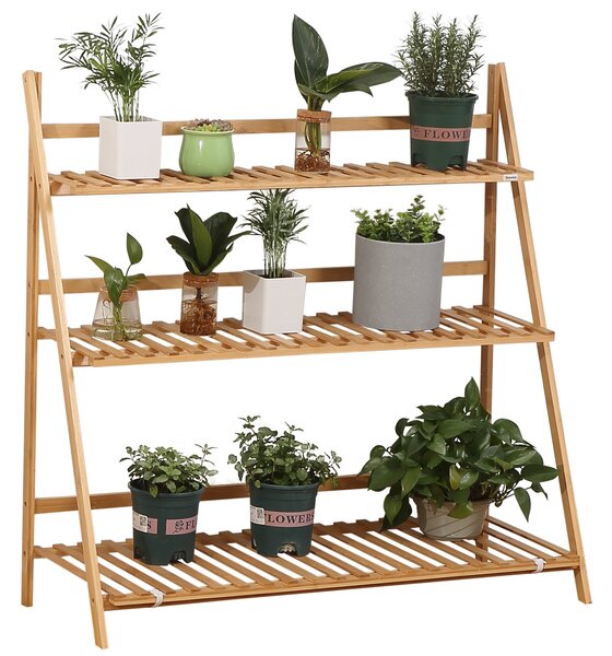 Outsunny 3-podlažní stojan na rostliny z bambusu - sklápěcí regál na květiny pro vnitřní a venkovní použití 98x37x96,5 cm | Aosom