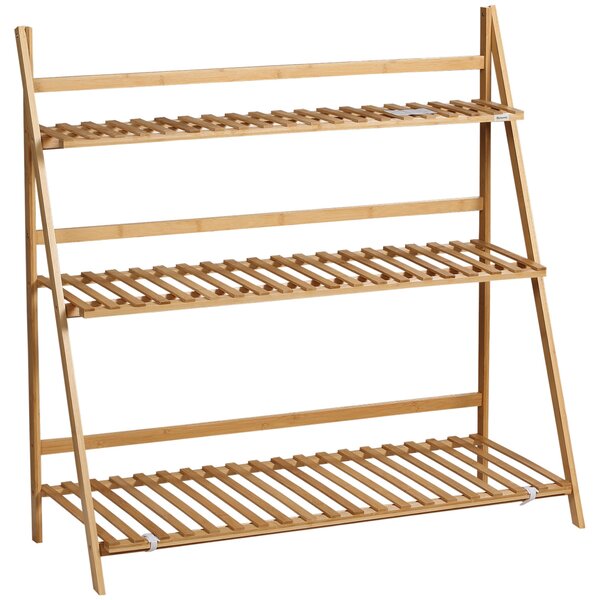 Outsunny 3-podlažní stojan na rostliny z bambusu - sklápěcí regál na květiny pro vnitřní a venkovní použití 98x37x96,5 cm | Aosom