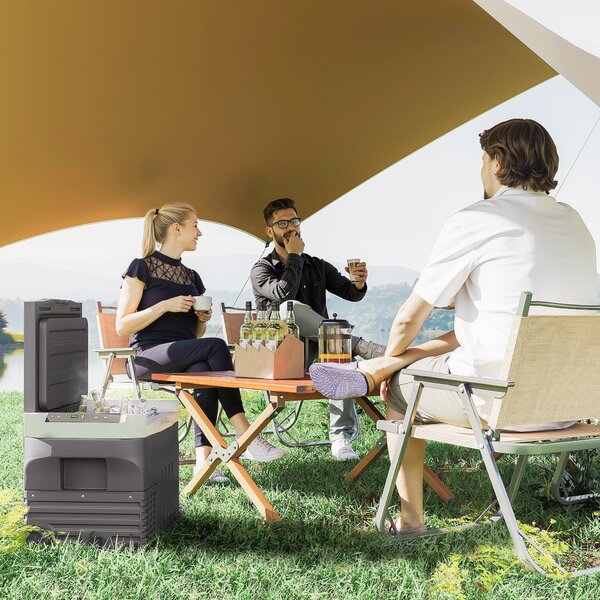 Outsunny 30 Litrová Chladnička s Kompresorem – Elektrická Lednice s LED ECO Módem, Chladící Funkce, Mraznička, Termobox, Mini Lednice 12/230 Volt pro