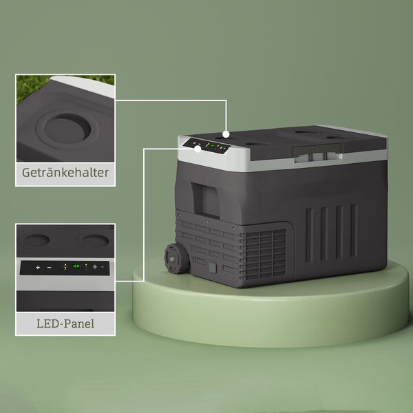 Outsunny 30 Litrová Chladnička s Kompresorem – Elektrická Lednice s LED ECO Módem, Chladící Funkce, Mraznička, Termobox, Mini Lednice 12/230 Volt pro