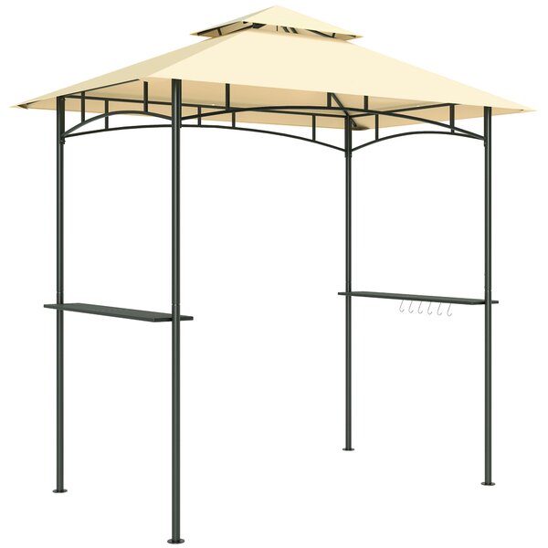 Grilovací altán Outsunny s LED osvětlením 240 x 150 x 258 cm, vodoodpudivý a nehořlavý zahradní altán s dvouvrstvou střechou, bočními policemi, pergol