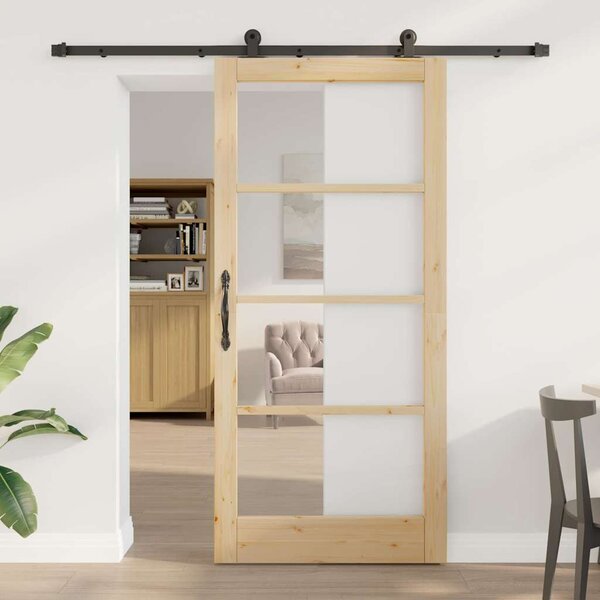 Posuvné dveře ORKDAL 93 x 202 cm Masivní borové dřevo a sklo 3332035