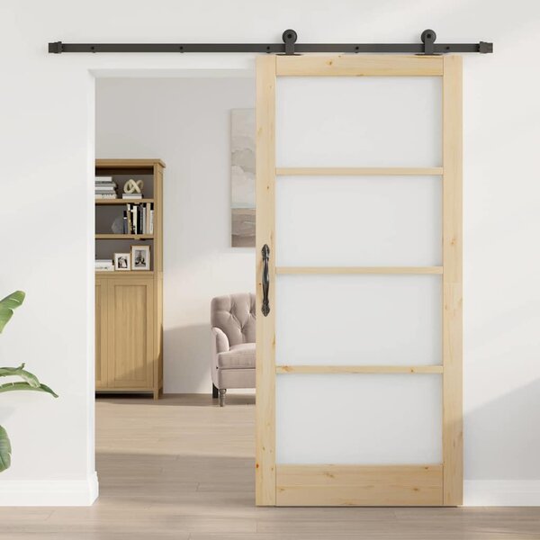 Posuvné dveře ORKDAL 93 x 202 cm Masivní borové dřevo a sklo 3332035