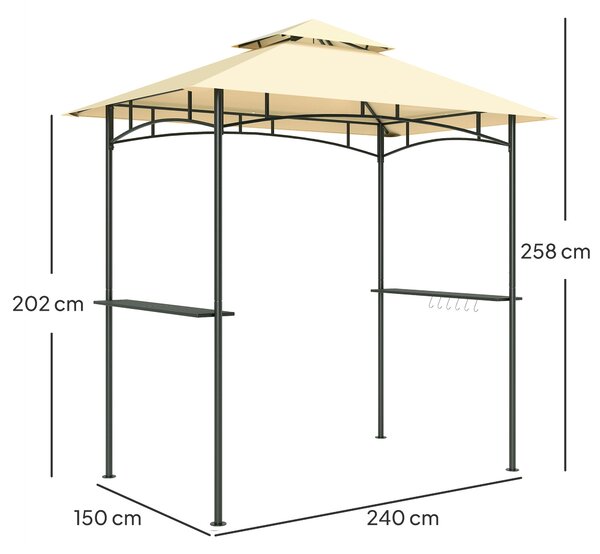 Grilovací altán Outsunny s LED osvětlením 240 x 150 x 258 cm, vodoodpudivý a nehořlavý zahradní altán s dvouvrstvou střechou, bočními policemi, pergol
