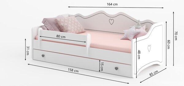 ADRK Postel EMKA Pink, White, CH-Emk-EMMAWHITE-SZ-1680-UCHWYTROZ-E075, 160x80 cm s matrací, bílá