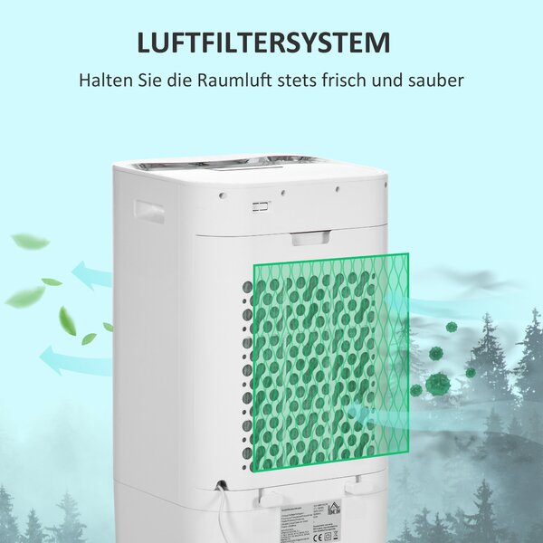HOMCOM 3 v 1 Mobilní Klimatizace s Humidifikací a Chlazením Vody 15L, 60° Oscilující Klimatizační Jednotka 65W s Časovačem na 8h, Dálkovým Ovládáním