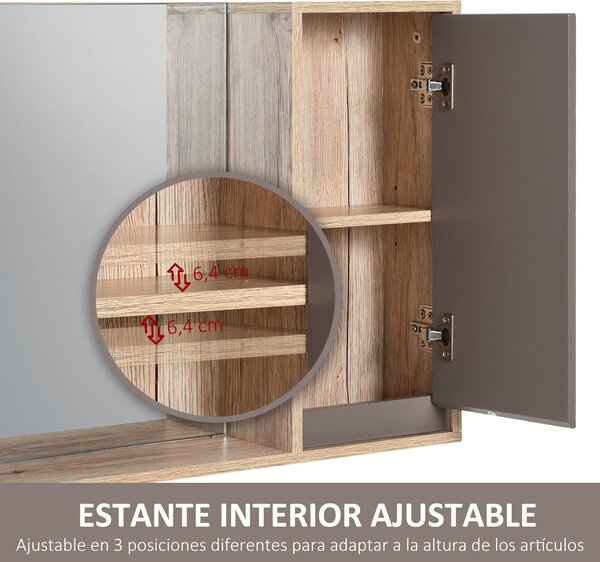 HOMCOM Koupelnová skříňka se zrcadlem, nástěnný pomocný nábytek s 1 dveřmi a nastavitelnou policí, moderní styl 57x14,2x49,2 cm, dubová a šedá | Aosom
