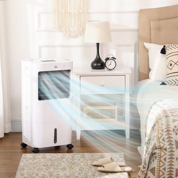 HOMCOM 3 v 1 Mobilní Klimatizace s Humidifikací a Chlazením Vody 15L, 60° Oscilující Klimatizační Jednotka 65W s Časovačem na 8h, Dálkovým Ovládáním