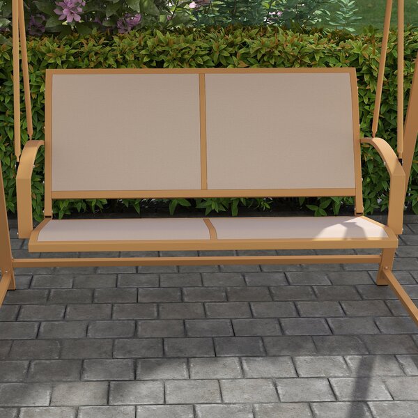Outsunny 2-místná Zahradní Houpačka s Nastavitelnou Stříškou, UV Ochrana 30+, Trojúhelníkový Kovový Rám, Nosnost 220 kg, 160x112x162 cm Khaki | Aosom