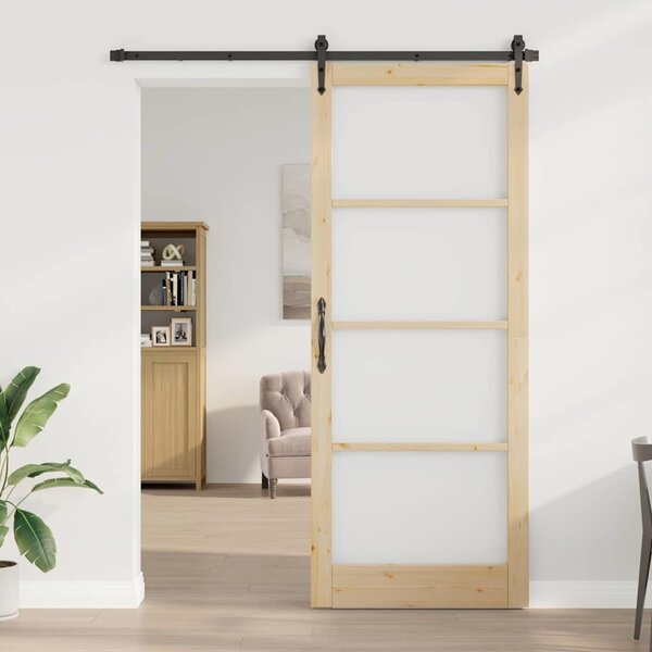 Posuvné dveře 93 x 232 cm Masivní borové dřevo a sklo Přírodní 3332347