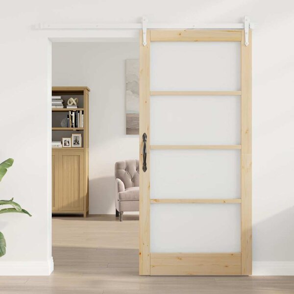 Posuvné dveře 93 x 202 cm Masivní borové dřevo a sklo Přírodní 3332371