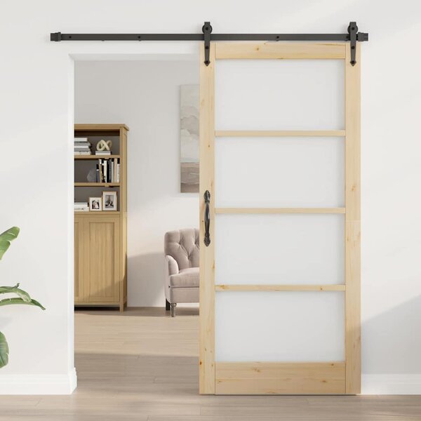 Posuvné dveře 93 x 202 cm Masivní borové dřevo a sklo Přírodní 3332343