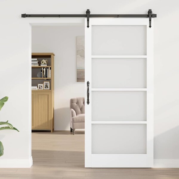 Posuvné dveře 93 x 202 cm Masivní borové dřevo a sklo Bílá 3332344