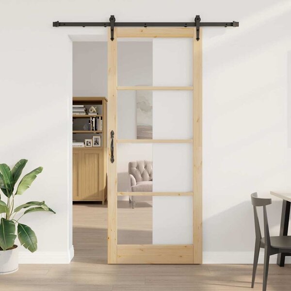 Posuvné dveře 93 x 232 cm Masivní borové dřevo a sklo Přírodní 3332347