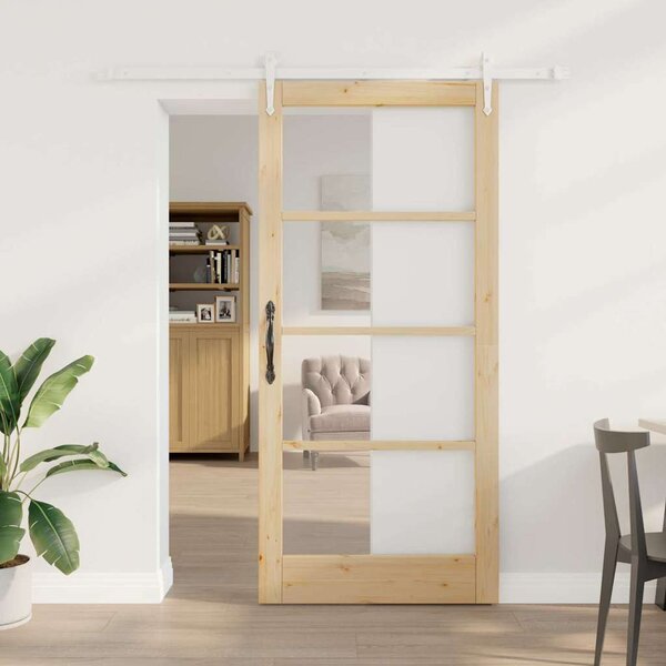 Posuvné dveře 93 x 202 cm Masivní borové dřevo a sklo Přírodní 3332371