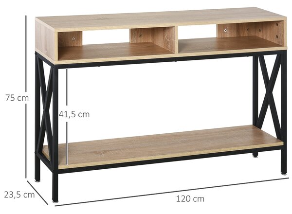 Konferenční stolek HOMCOM do předsíně s 2 přihrádkami a policí 120x23,5x75 cm Dub a Černá | Aosom