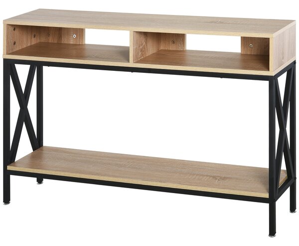 Konferenční stolek HOMCOM do předsíně s 2 přihrádkami a policí 120x23,5x75 cm Dub a Černá | Aosom