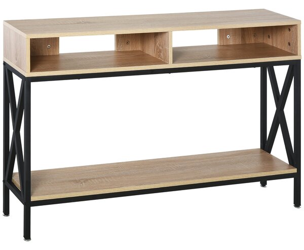 Konferenční stolek HOMCOM do předsíně s 2 přihrádkami a policí 120x23,5x75 cm Dub a Černá | Aosom