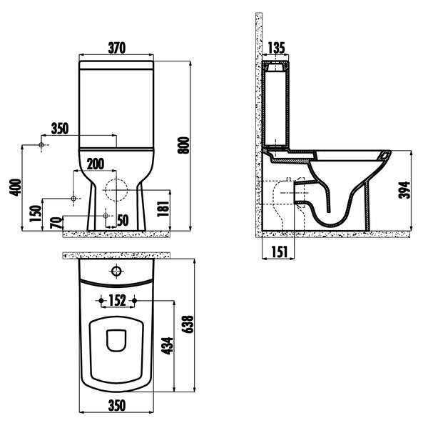 CREAVIT CREAVIT, LARA WC kombi, spodní/zadní odpad, splachovací mechanismus, černá matná, LR360-01