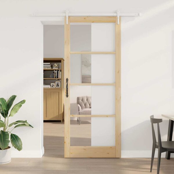 Posuvné dveře 93 x 232 cm Masivní borové dřevo a sklo Přírodní 3332375