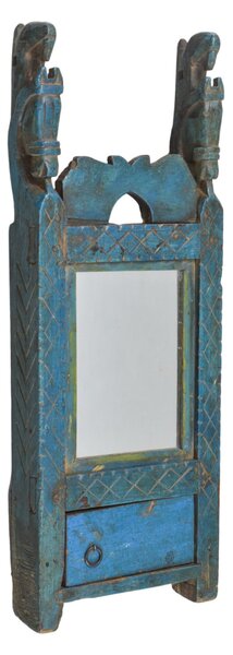 Staré zrcadlo s poličkou z teakového dřeva, 20x6x54cm