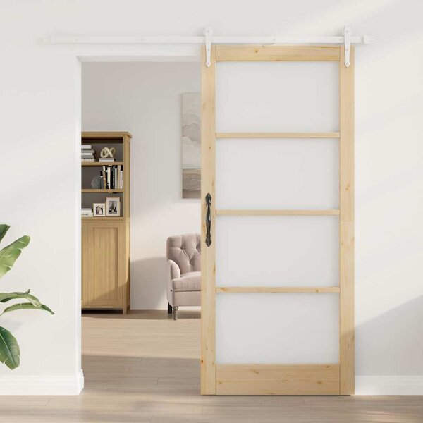 Posuvné dveře 93 x 211 cm Masivní borové dřevo a sklo Přírodní 3332429