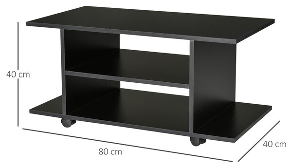 HOMCOM TV stolek, TV jednotka s policemi a uzamykatelnými kolečky, melaminový povrch 80x40x40 cm černá | Aosom