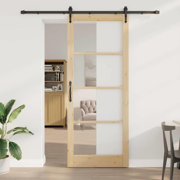 Posuvné dveře ORKDAL 93 x 232 cm Masivní borové dřevo a sklo 3332487