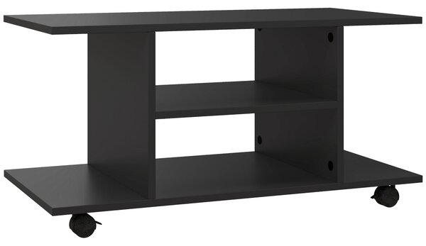 HOMCOM TV stolek, TV jednotka s policemi a uzamykatelnými kolečky, melaminový povrch 80x40x40 cm černá | Aosom