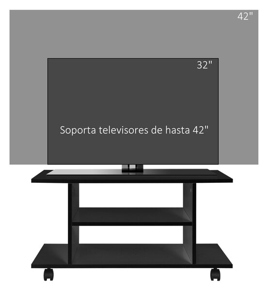 HOMCOM TV stolek, TV jednotka s policemi a uzamykatelnými kolečky, melaminový povrch 80x40x40 cm černá | Aosom