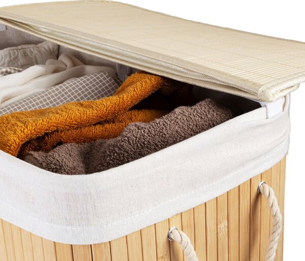 Bambusový koš na prádlo s víkem Compactor Bamboo XXL 105 L - 2dílný, přírodní,52 x 32 x 63