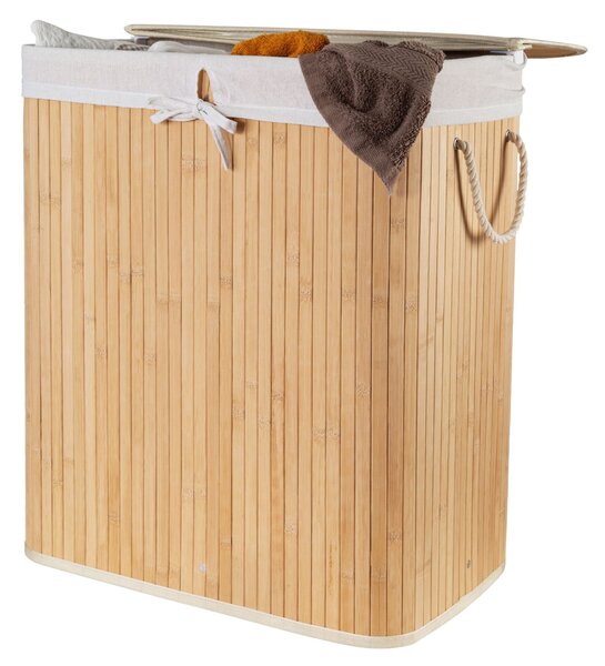 Bambusový koš na prádlo s víkem Compactor Bamboo XXL 105 L - 2dílný, přírodní,52 x 32 x 63
