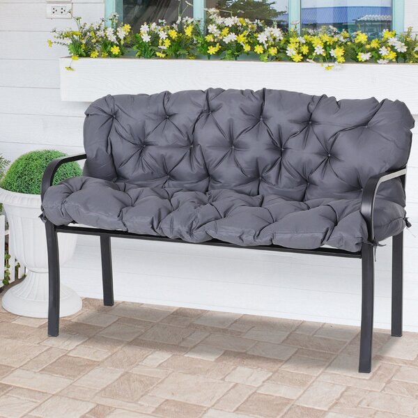 Polštář na lavičku Outsunny s opěrkou 132x110x10 cm pro zahradní lavičku s 6 upevňovacími provázky pro terasu Tmavě šedá | Aosom