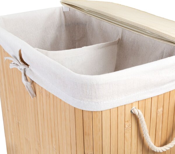 Bambusový koš na prádlo s víkem Compactor Bamboo XXL 105 L - 2dílný, přírodní,52 x 32 x 63