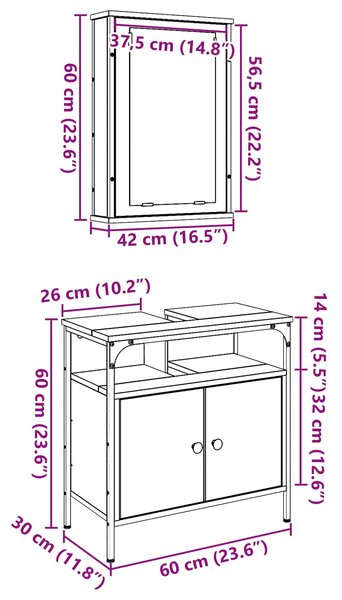 Sada koupelnového nábytku 2 ks Hnědá 60 x 30 x 60 cm 3332524