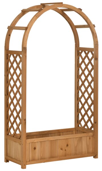 Outsunny Obloukový Květináč s Trellis, Podpora pro Popínavé Rostliny, Květinová Dekorace do Zahrady, Terasy nebo na Balkon 83x36x152 cm Přírodní | Aos