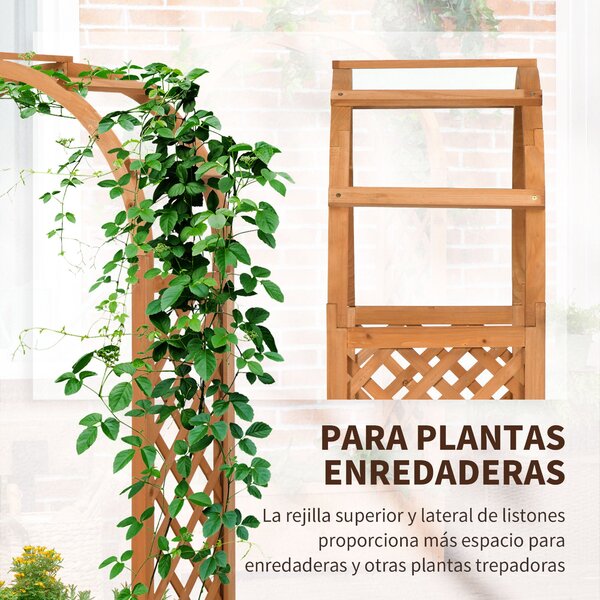 Outsunny Obloukový Květináč s Trellis, Podpora pro Popínavé Rostliny, Květinová Dekorace do Zahrady, Terasy nebo na Balkon 83x36x152 cm Přírodní | Aos