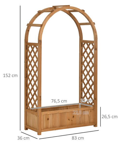 Outsunny Obloukový Květináč s Trellis, Podpora pro Popínavé Rostliny, Květinová Dekorace do Zahrady, Terasy nebo na Balkon 83x36x152 cm Přírodní | Aos