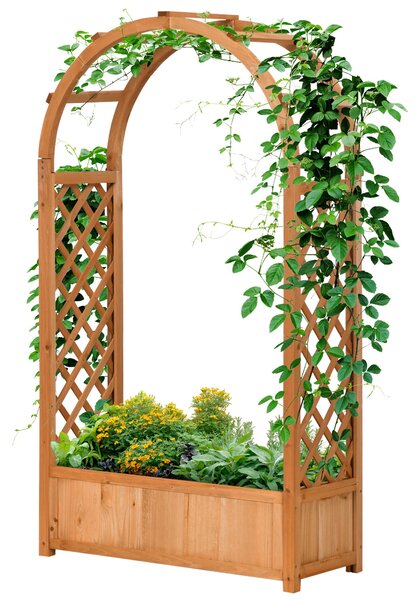Outsunny Obloukový Květináč s Trellis, Podpora pro Popínavé Rostliny, Květinová Dekorace do Zahrady, Terasy nebo na Balkon 83x36x152 cm Přírodní | Aos