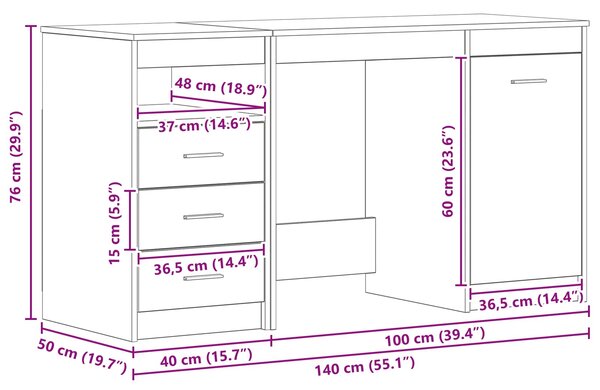 Stůl s policí 2 ks Černý dub 140 x 50 x 76 cm Kompozitní dřevo 3332543