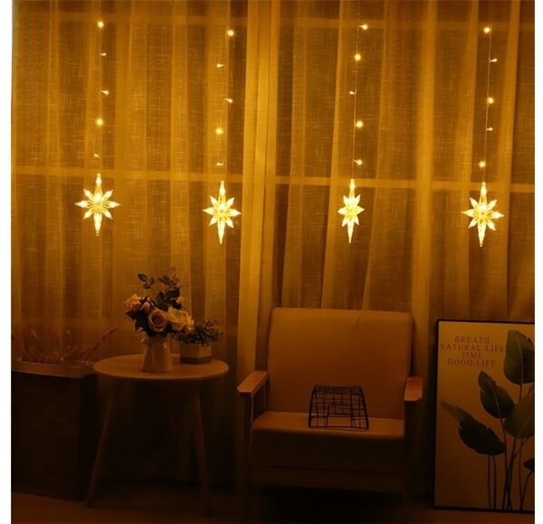Vnitřní LED vánoční závěs - Osmicípé hvězdy , 3m, 138 LED, různé barvy na výběr Barva: Teplá bílá