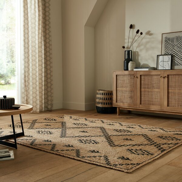 Flair Rugs, Kusový koberec Printed Jute Rowen Natural/Black, 200x290, béžová, chodba / předsíň