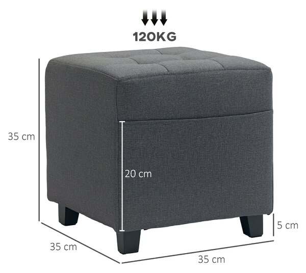 HOMCOM Nízký podnožník do obývacího pokoje potažený lnem, čtvercový otoman se boční kapsou, polstrovaným vrškem s knoflíky a dřevěným rámem pro obývac
