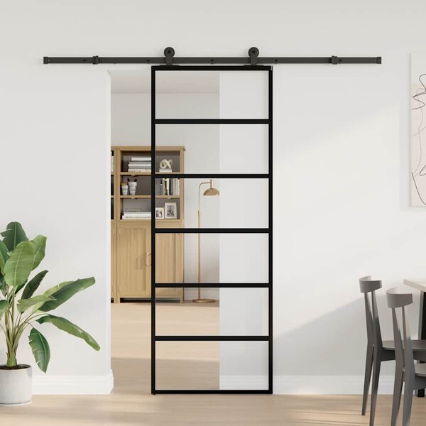 Posuvné dveře s kováním 76x205 cm ESG sklo a hliník 3332830