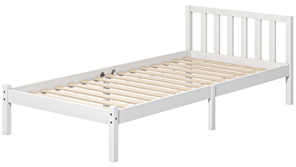HOMCOM Dřevěný Rám Postele s Laťkami, 208 x 96 cm s Hlavovou Částí, Jednolůžkový Rám Postele do Ložnice, Bílý | Aosom