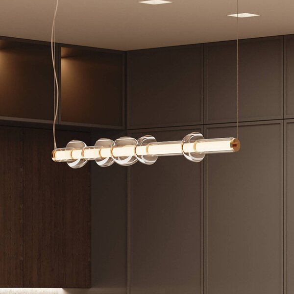 Maytoni Závěsné svítidlo Cosmo LED, mosaz, délka 98 cm, sklo, Mosaz / zlato, Obývací pokoj / jídelna, kov, Moderní