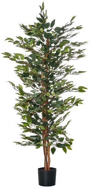 HOMCOM Umělý Fikus s Kmeny 150 cm - Umělá Rostlina s Květináči a 1008 Realistickými Listy pro Dekoraci Domova do Obývacího Pokoj a Ložnice Ø17x150 cm
