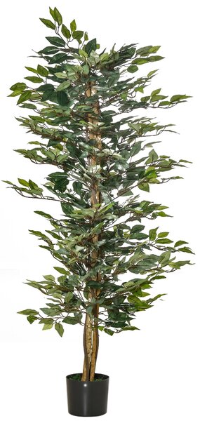 HOMCOM Umělý Fikus s Kmeny 150 cm - Umělá Rostlina s Květináči a 1008 Realistickými Listy pro Dekoraci Domova do Obývacího Pokoj a Ložnice Ø17x150 cm