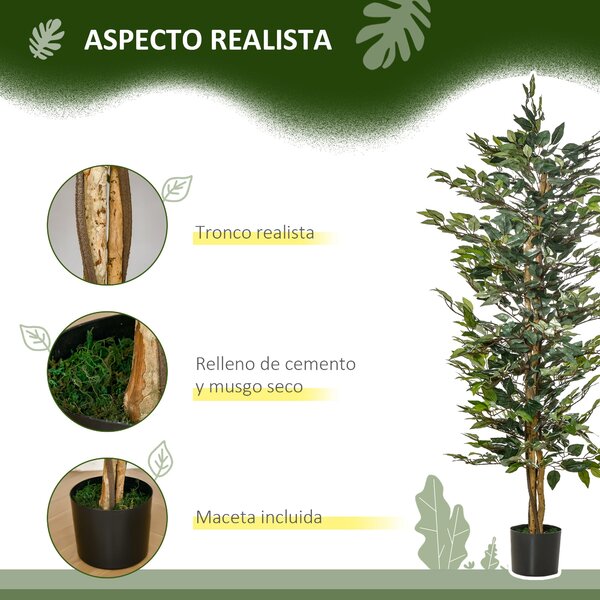 HOMCOM Umělý Fikus s Kmeny 150 cm - Umělá Rostlina s Květináči a 1008 Realistickými Listy pro Dekoraci Domova do Obývacího Pokoj a Ložnice Ø17x150 cm